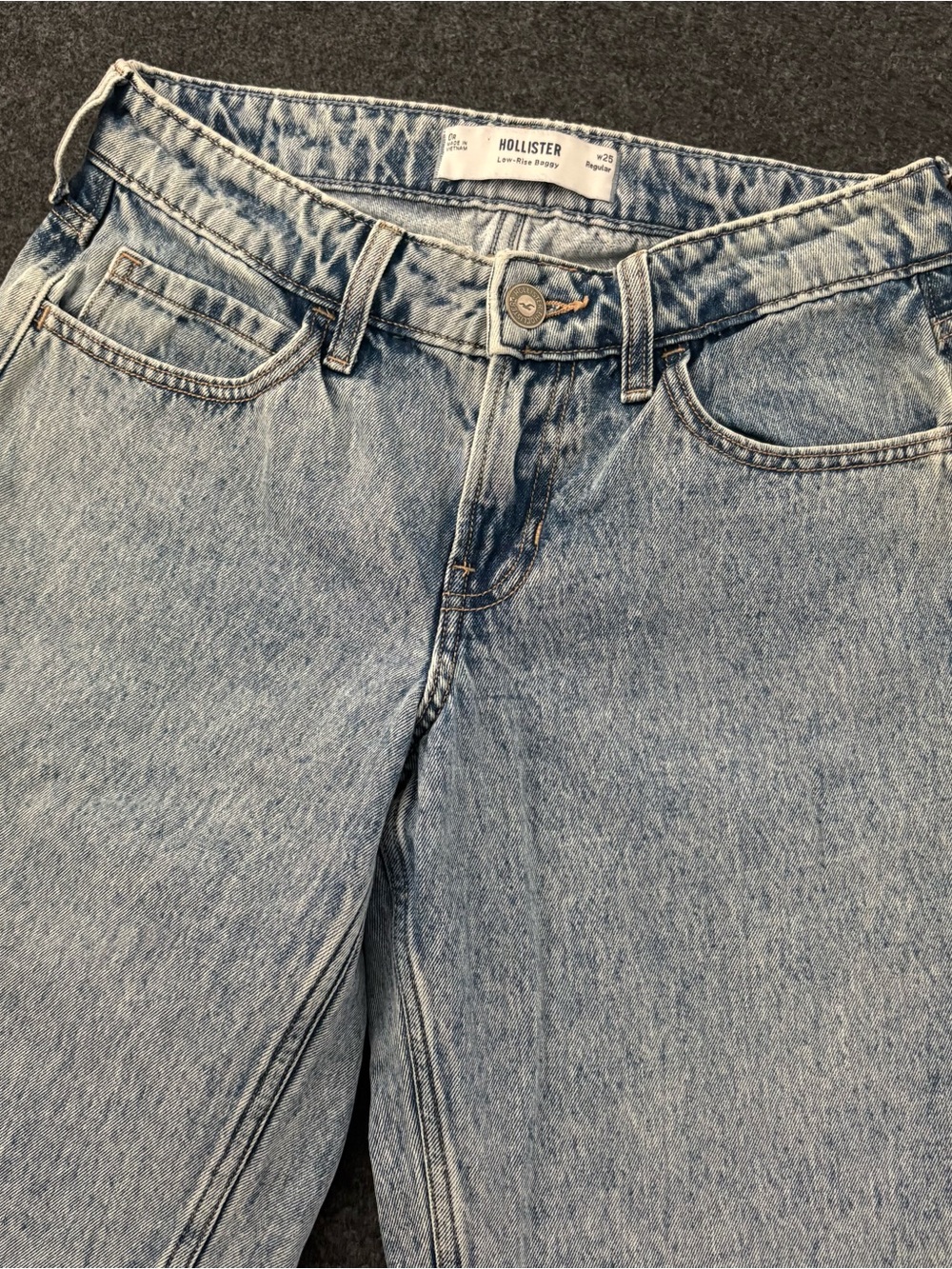 Hollister Women’s Low Rise Baggy Wide-Leg Denim Jeans Blue 5-Pocket Zip W25 Y2K